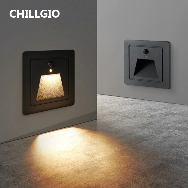 

CHILLGIO Sensor Waterproof Interior Staircase Light Step Minimalist Ladder Floor Led Nordic Outdoor Ressessed Aluminum Wall Lamp