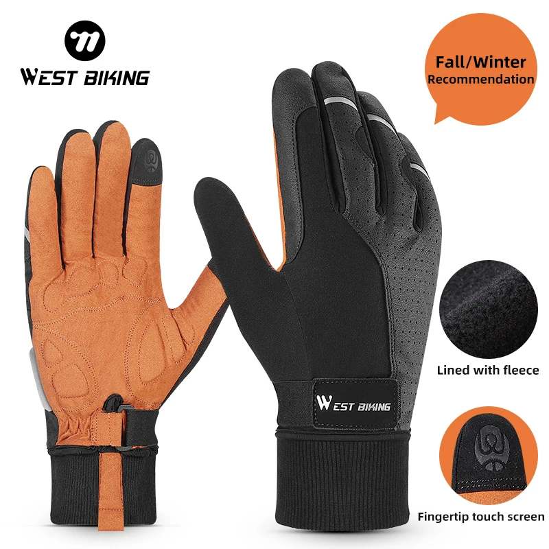 WEST BIKING Warm Winter Full Finger Glove Windproof Glove SBR Shock-Absorbing Palm Pad Touchscreen Glove Motor Cycling Equipment