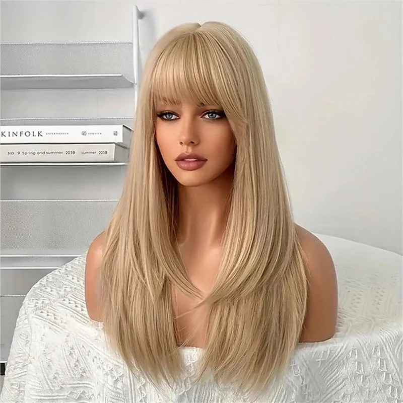 HAIRJOY  Women Long Straight Blonde Wig Synthetic Hair Wig Heat-resistant Fiber Christmas Party Wigs