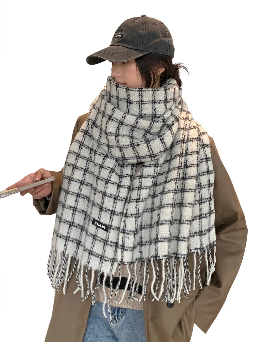 Weiche Luxusmarke Kaschmir Frauen Plaid Schal Winter warme Schal Wrap Pashmina lange Quaste weibliche Foulard dicke Decke Pareo