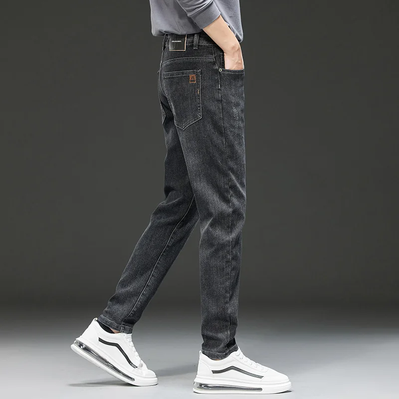 Men's Smoke Gray Straight Jeans 2024 Autumn New Style Business Fashion Stretch Slim-fit Denim Pants Male Trousers