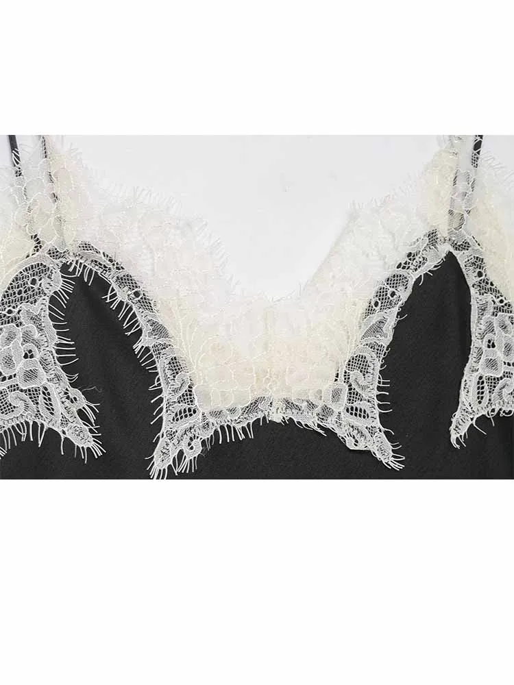 

HH Woman Summer Fashion Sexy Backless Lace Decoration Silk Satin Texture Camisole Top Female Party Style Halter Sleeveless Top