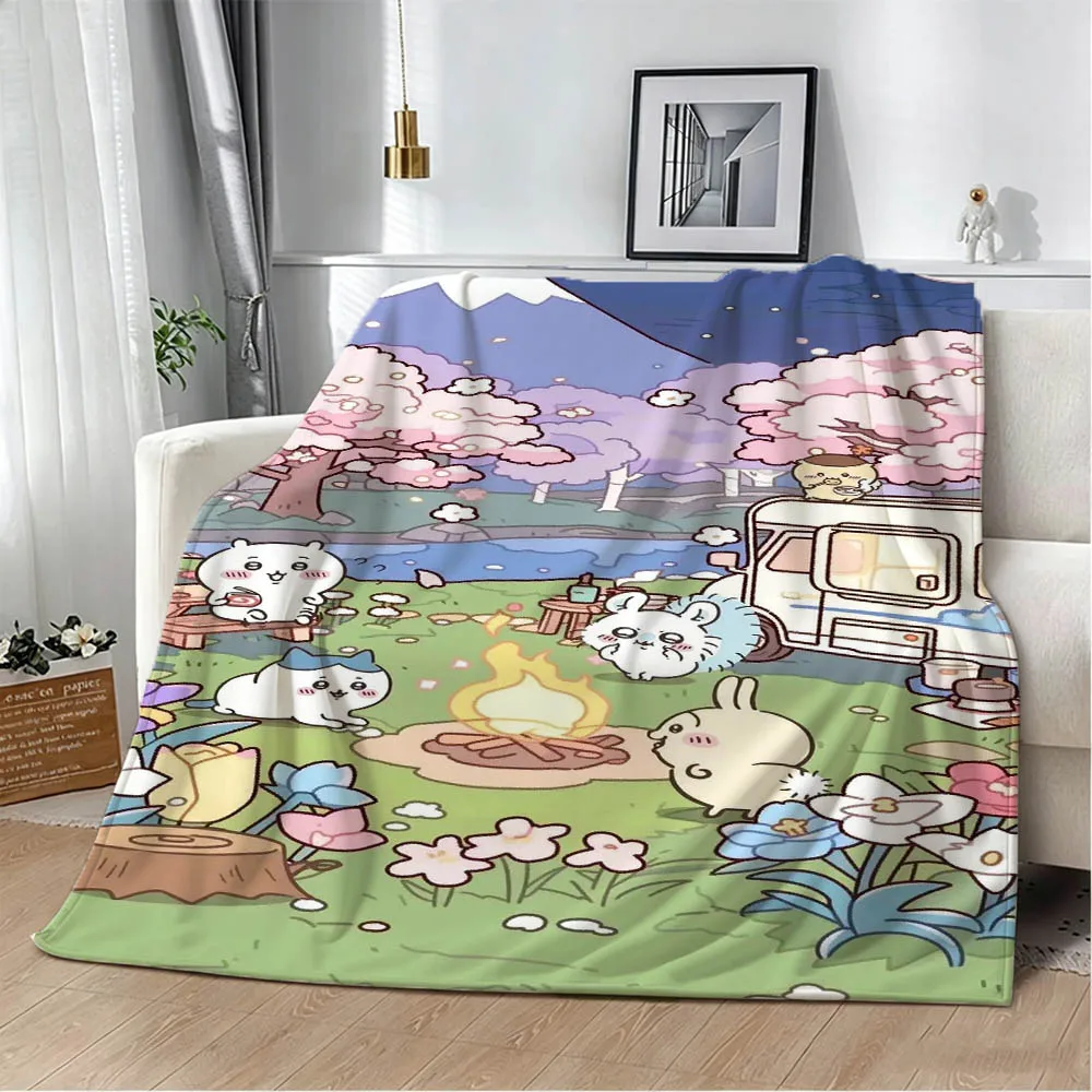 Cute Kawaii C-ChiikawaS Cartoon Movie Flannel Blanket Soft Throw Blanket Art For Home Decor Bedroom Bed Sofa Picnic Fans Gifts