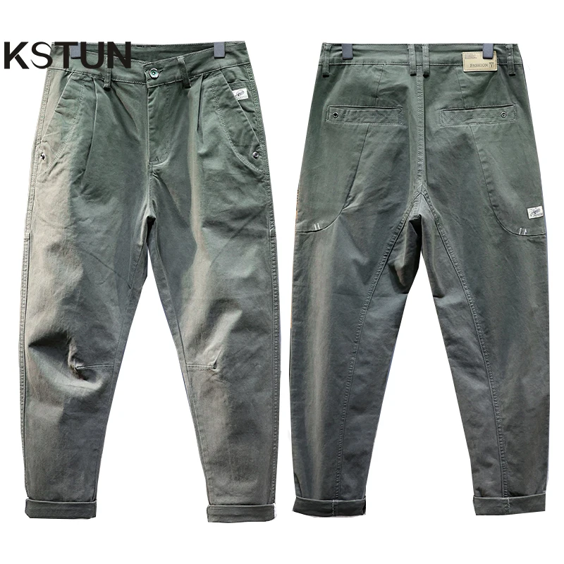 Men Harem Pants Loose Fit Baggy Pants Tapered Stretch Casual Trousers Green Gray Men's Clothing Fashion Pleated Trendy Man Kpop