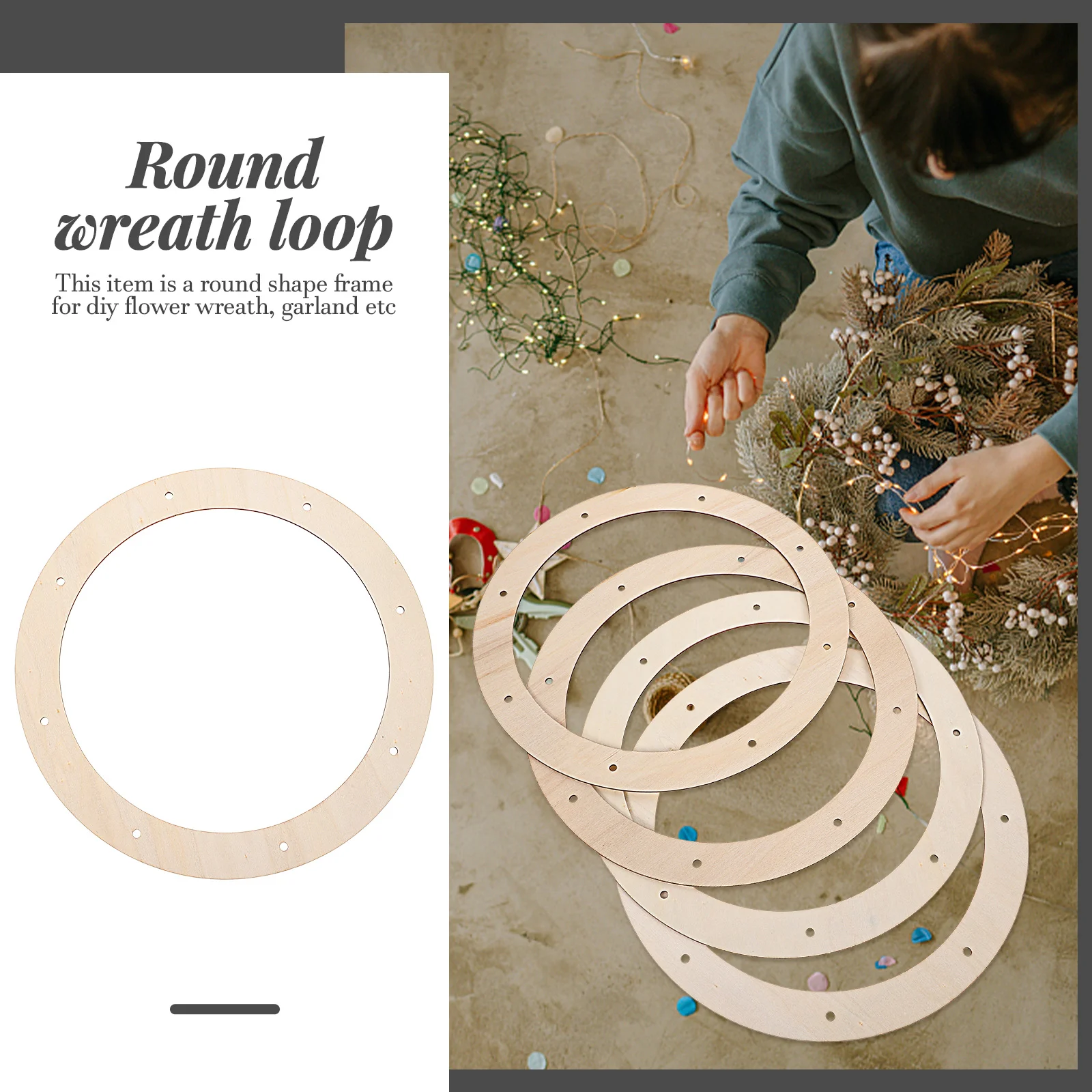 6 Pcs Wreath Frame Making Rings Metal for Crafts Party Frames Simple Creation Base Wood Round Form Tool Xmas Holiday