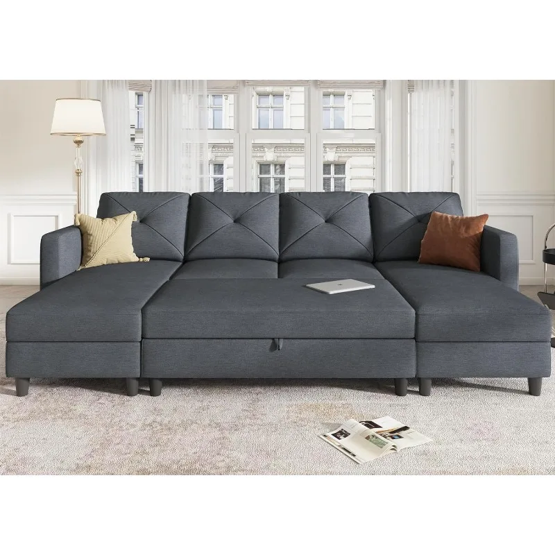 Slaper Sectionele Sofa Set Fluwelen U-Vormige Bank Met Opslag Ottomaanse 4-zits Sectionele Sofa Set Voor Woonkamer