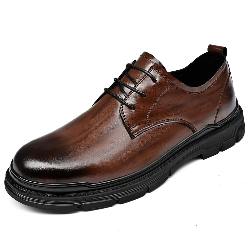 

High End Brand Men's Genuine Leather Shoes Interview Business Shoes Thick Soled Lace Up Versatile Men's Banquet Formal Shoes