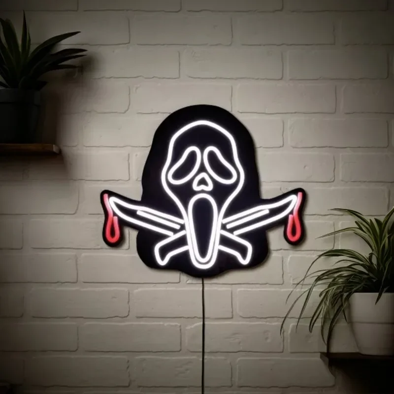 Neon LED Duch - Dekoracja Halloween Straszny Motyw Imprezowy Sztuka Ścienna Neon do Sypialni Salonu Prezent dla Fanów Horrorów