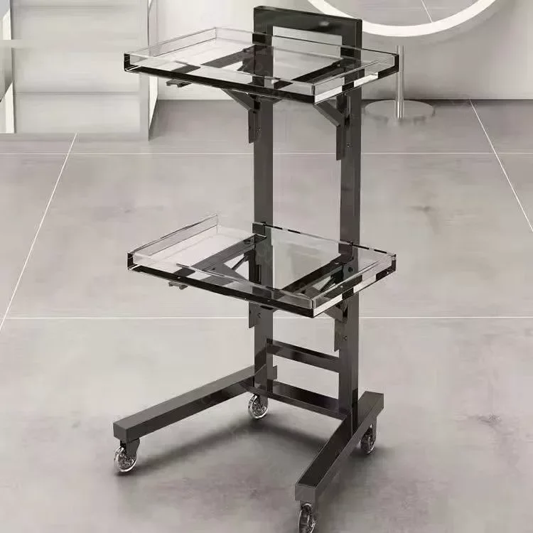 2‑Tier Foldable Stainless Steel Utility Trolley Mobile Storage Workbench Cart For Beauty Salon Barber