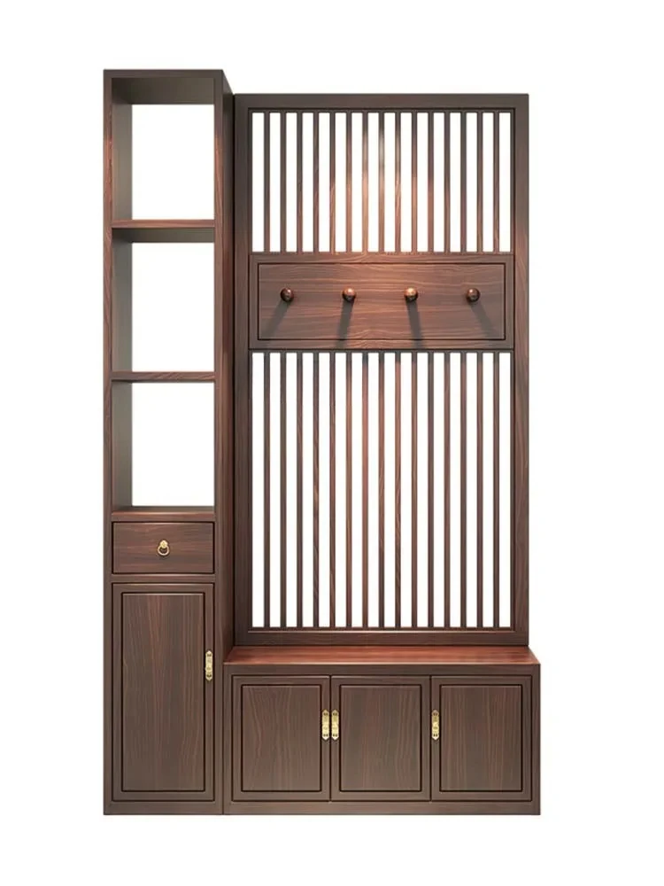 

New Chinese Style Subareas Screens Living Room Solid Wood Shoe Cabinet Household Coat Rack Entrance Entrance home decor