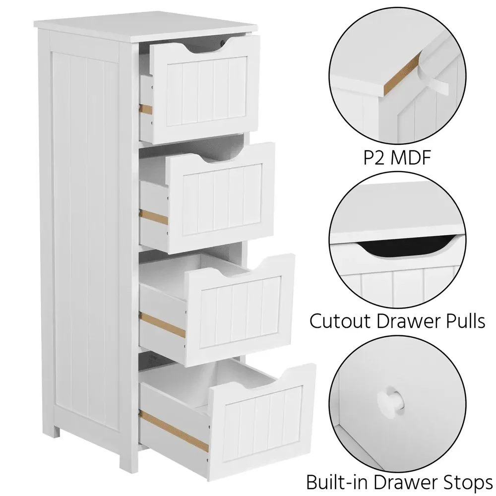 

1PC Bathroom Floor Cabinet, Wooden Side Storage Organizer, FreeStanding Cabinet With 4 Drawers For Bathroom, Kitchen, Living Ro