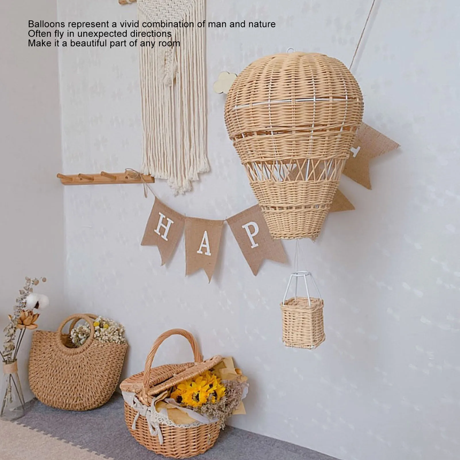 

Kids Room Ornament Woven Hot Balloon Handcrafted Exquisite Details Rattan Weaving Decoration for Kids Room Party Photo Prop