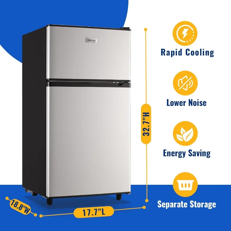 ثلاجة صغيرة مدمجة 3.5 قدم مكعب مع فريزر للمكتب أو ثلاجة صغيرة قائمة بذاتها مع 7 مستويات قابلة للتعديل