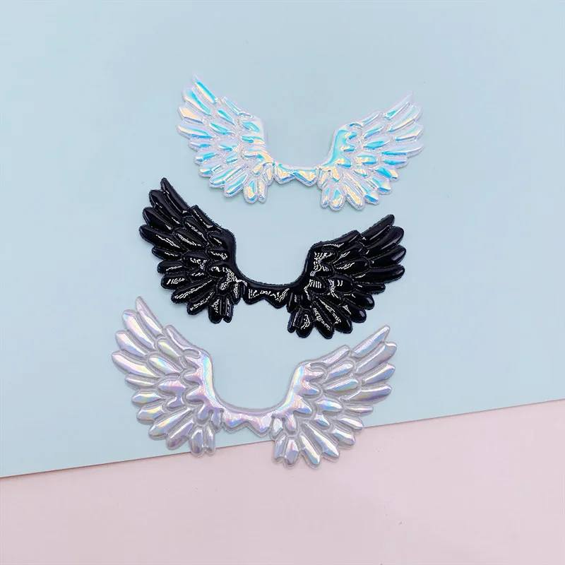 Laser Angel Wing Padded Appliques for Baby Clothes, Headwear, Hair Clip, Bow Accessories, Patches, 7x4cm, 40Pcs