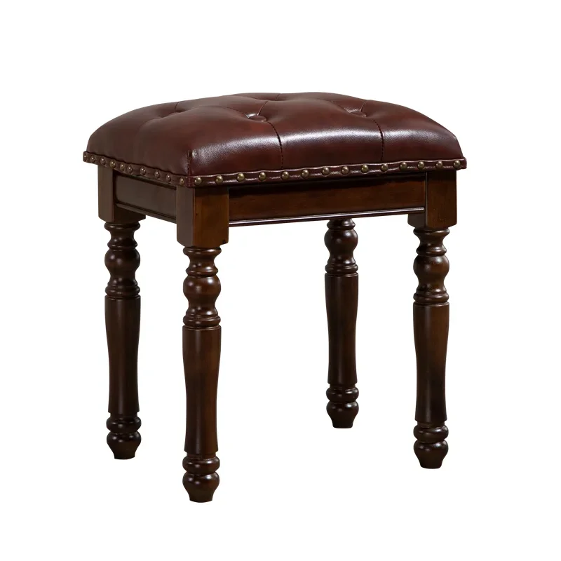 

Leather dressing stool American solid wood makeup bedroom fitting room stool light luxury cowhide dresser