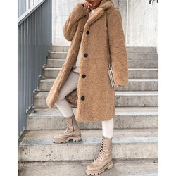 Casual Autumn Femme Turn-down Collar Fluffy Teddy Coat Single Breasted Winter Jackets Outwear for Women Streetwear traf