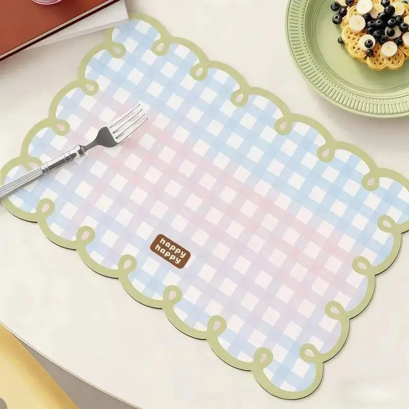 Simple Retro Sweet Plaid Placemat Waterproof Heat Resistant Wipeable Insulation Table Mat Bowl Plate Mat