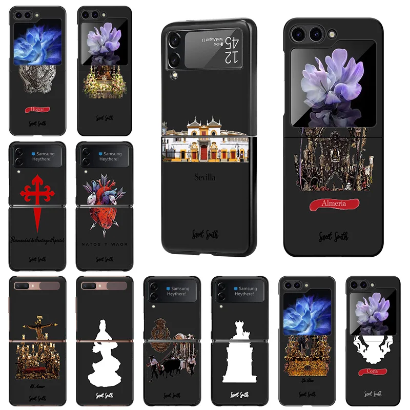 Phone Case For Samsung Z Flip 6 5 4 3 Galaxy ZFlip6 5G Flip5 Flip4 Virgin Mary Jesus Church Black Hard Camera Protective Cove