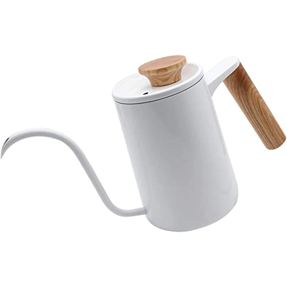 Stainless Steel Coffee Maker, Tea Pot, Gooseneck Spout, Coffee Pot with Wooden Handle (600ML)