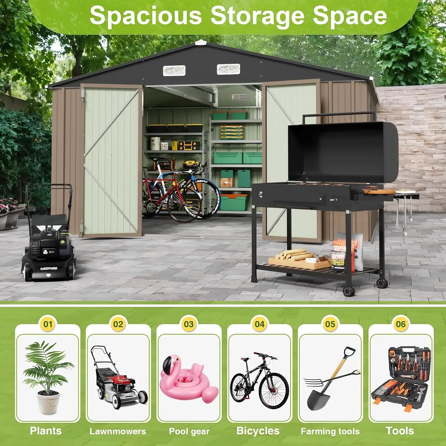 Outdoor Storage Shed, Large Metal Garden Shed & Tool Sheds for Backyard Garden Patio Lawn, Custom