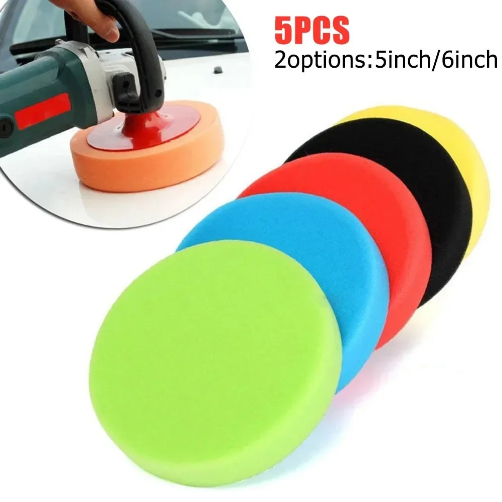 5pcs 5inch/6inch Car Round Flat Polishing Foam Buffing Sponge Pads Tool For Glass Polishing Car Maintenance Tools