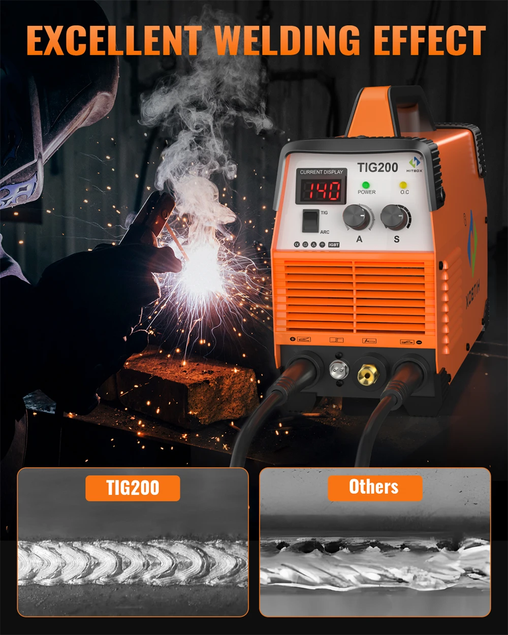 TIG Welder 200A HITBOX TIG200 3 in 1 HF TIG MMA ARC Stick IGBT Inverter Welding Machine Arc Force Hot Start Outdoor Home DIY