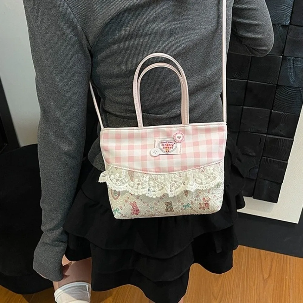 

Кружевная решетчатая сумка в сельском стиле, клетчатая сумка с квадратным бантом, джинсовая сумка в корейском стиле, милая сумка через плечо, подарки