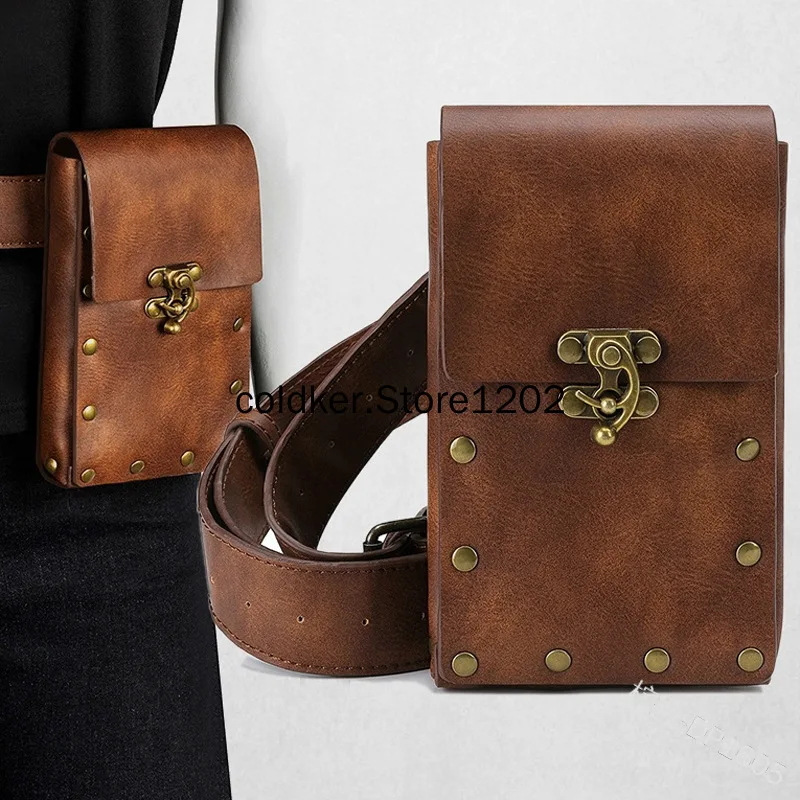 Donna uomo medievale rinascimentale vita anello cintura marsupio marsupio Costume cavaliere pirata Cosplay tasche retrò in pelle