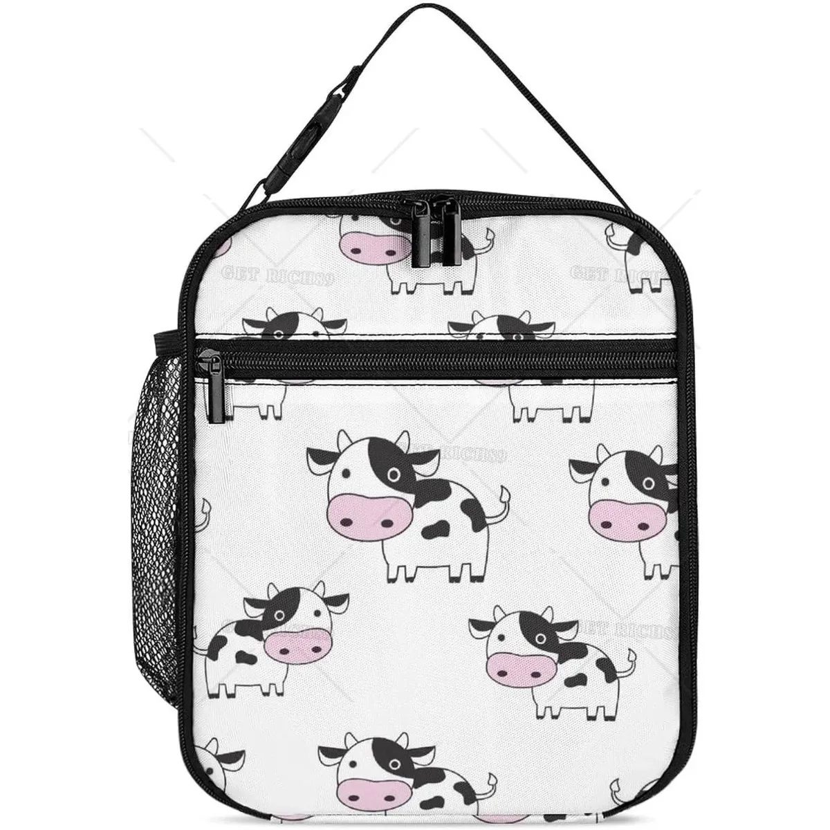 Cute Cow Insulated Lunch Box for Women Boys Girls Portable Lunch Bag Farm Animal Reusable Cooler Lunchbox for Work Picnic Travel