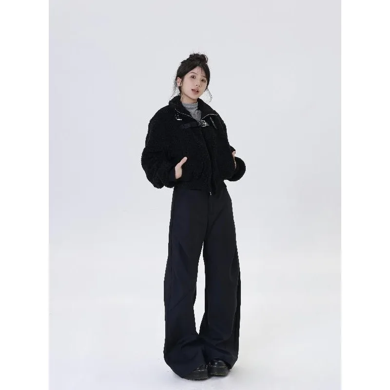 Deeptown Vintage Black Youthful Woman's Pants Spring Harajuku Luxury Office Lady Slacks Streetwear Coquette Wide Leg Trousers