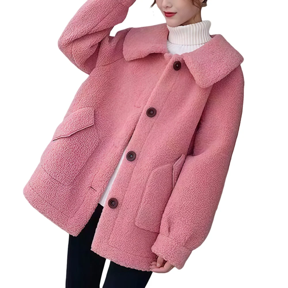 

Thick Collar Beach Coat Jacket Solid Color M Plush Collar Jacket Medium Stretch Regular Length Loose Silhouette