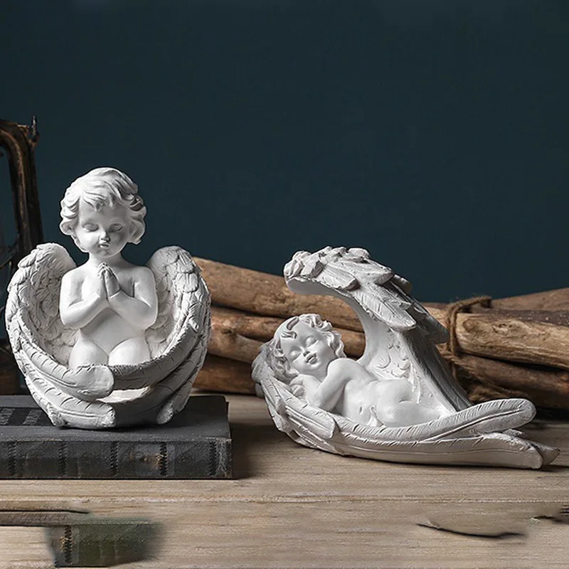 Resin Angel Garden Figure Unique Winged Angel Statue Home Garden Decoration Napping Angle Sculpture Desktop Decorative Statue
