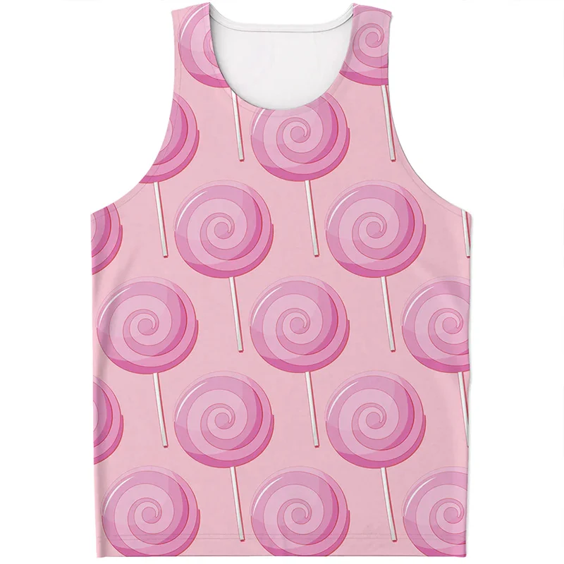 Cartoon Lollipop Candy Pattern Tank Top For Men Women Harajuku Fashion T-shirt 3D Printed Sleeveless Tees Street Cool Loose Vest