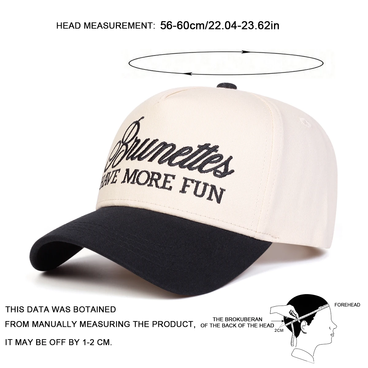Unisex-Baseballmützen mit Stickerei „BRUNETTES HAVE MORE FUN“, für Frühling und Herbst, verstellbare Freizeithüte für den Außenbereich, Sonnenschutzhut, Sportkappe – Detail 5