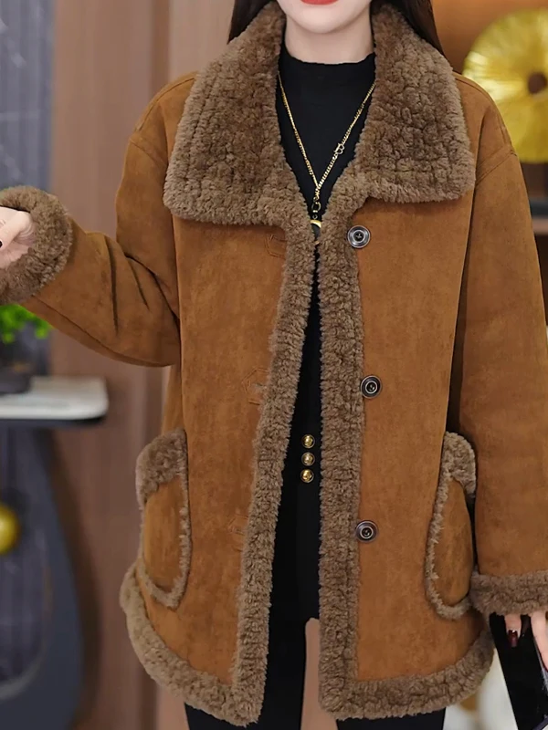 Cappotto integrato in pelliccia sintetica Thiened Caldo casual sciolto Sle Capispalla di media lunghezza per la mamma Cappotto invernale caldo da donna Sli