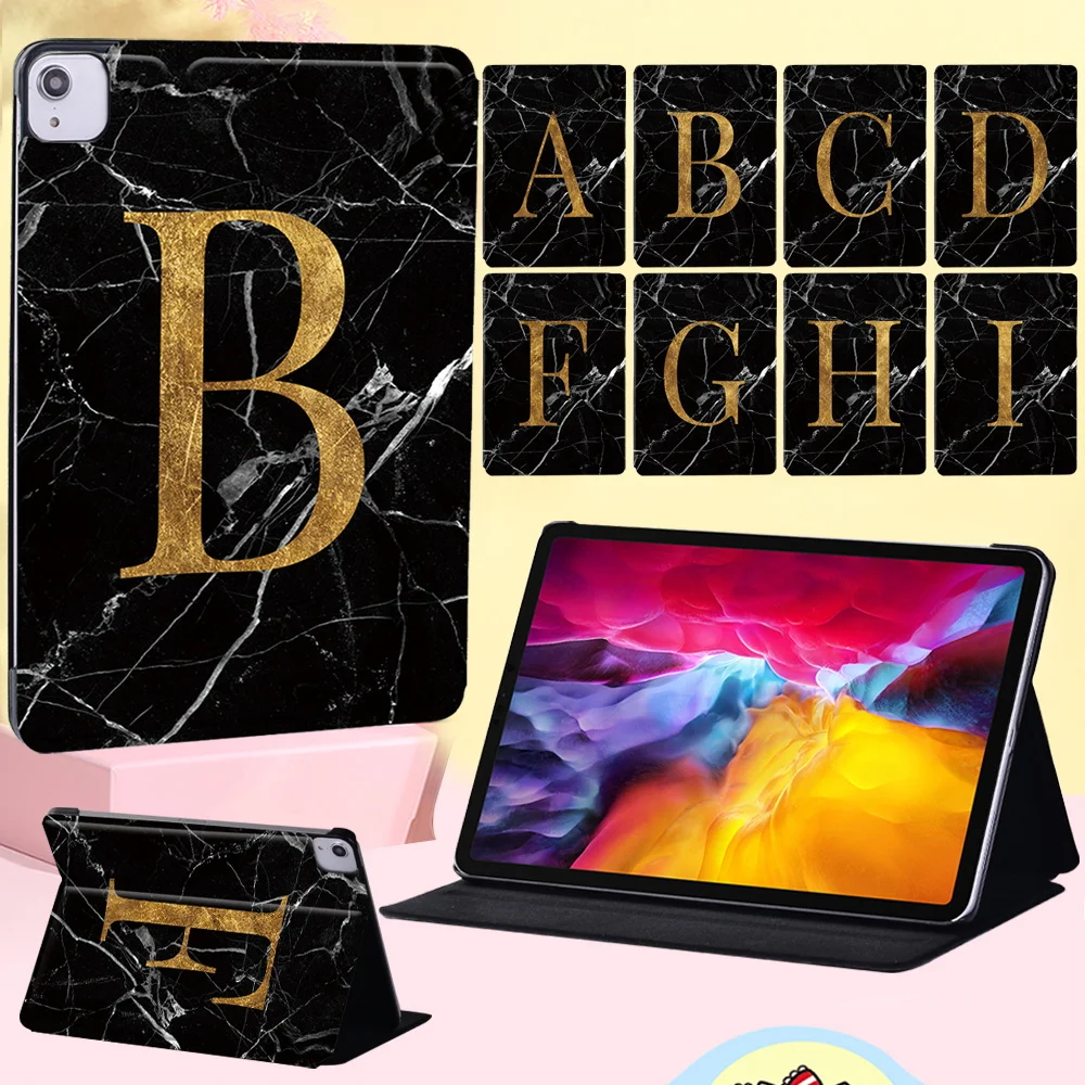 Tablet Case for Apple IPad Air Air2/Air3/Air4/Air5  Inch Drop Resistance Black Marble Letter Series Leather Stand Cover Case