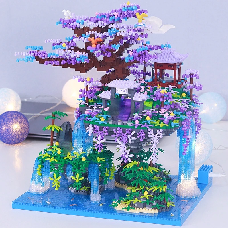 4574PCS Guanghan Fairy Pavilion Building Blocks DIY Diamond Blocks Toys Chinese Architecture Bricks Toys for Boys Girls Gift