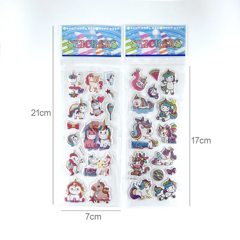 8 Sheets/Pack Cartoon Unicorn 3D Puffy Stickers for Kids Reward Scrapbook Sticker Notebook Decoration