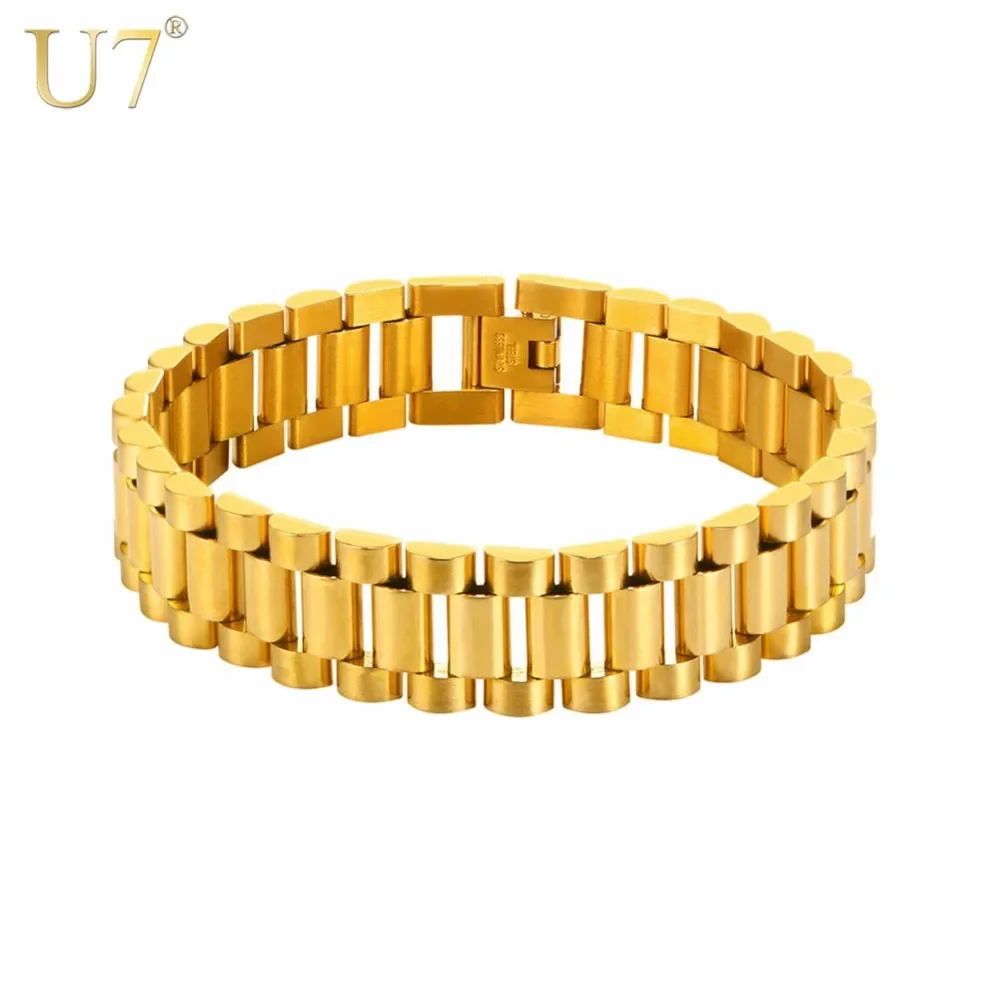 

U7 Men Cool Bracelet with Chain Detaching Device Stainless Steel 15MM Wide Link Wristband Bracelets Father's Day Gift H1049