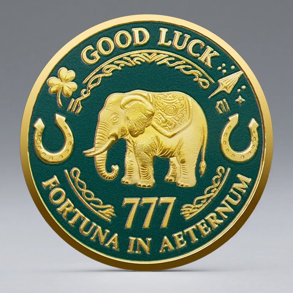Green Clover Collection Coin Gold-plated Good Luck Fortuna in Aeternum 777 Souvenir Coin