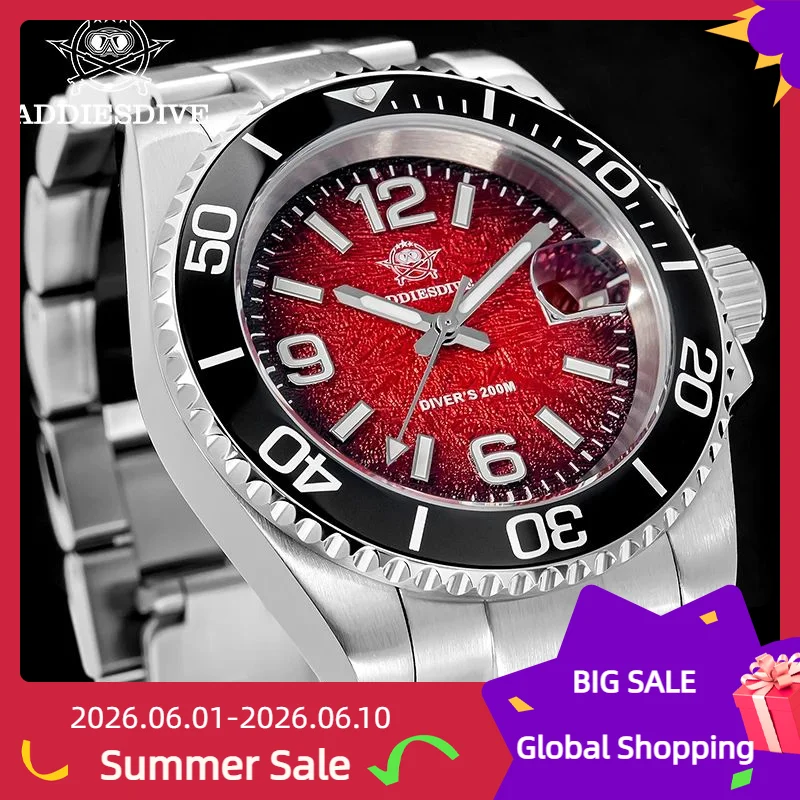 

ADDIESDIVE 41mm Rotatable Bezel New Men's Quartz Watch Stainless Steel Waterproof 200m AD2513 Relogio Masculino Dive Man Watches