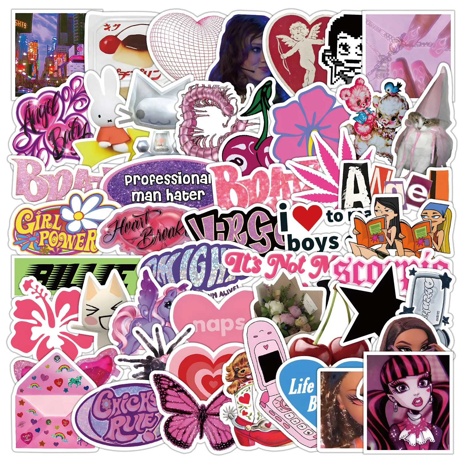 

50pcs ​Cool Pink Cartoon Harajuku Stickers Graffiti DIY Skateboard Motorcycle Notebook Fridge PVC Waterproof Sticker Toys