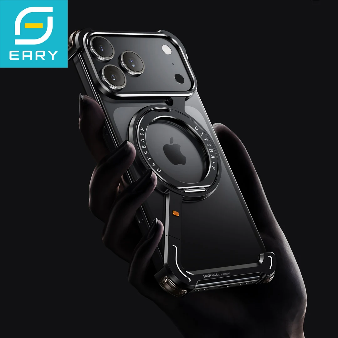

Чехол Eary для iPhone 17 Pro Max/17 Pro/17 Air Magsafe с 360° ° Поворотная магнитная подставка, алюминиевая металлическая крышка, противоскользящий корпус