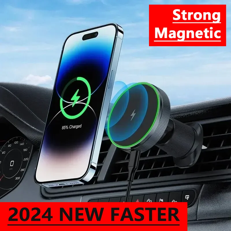 Magnetic Wireless Car Charger LED Light Mobile Phone Holder Mount Magnet Fast Charging Station for iPhone 16 15 14 13 12 Pro Max