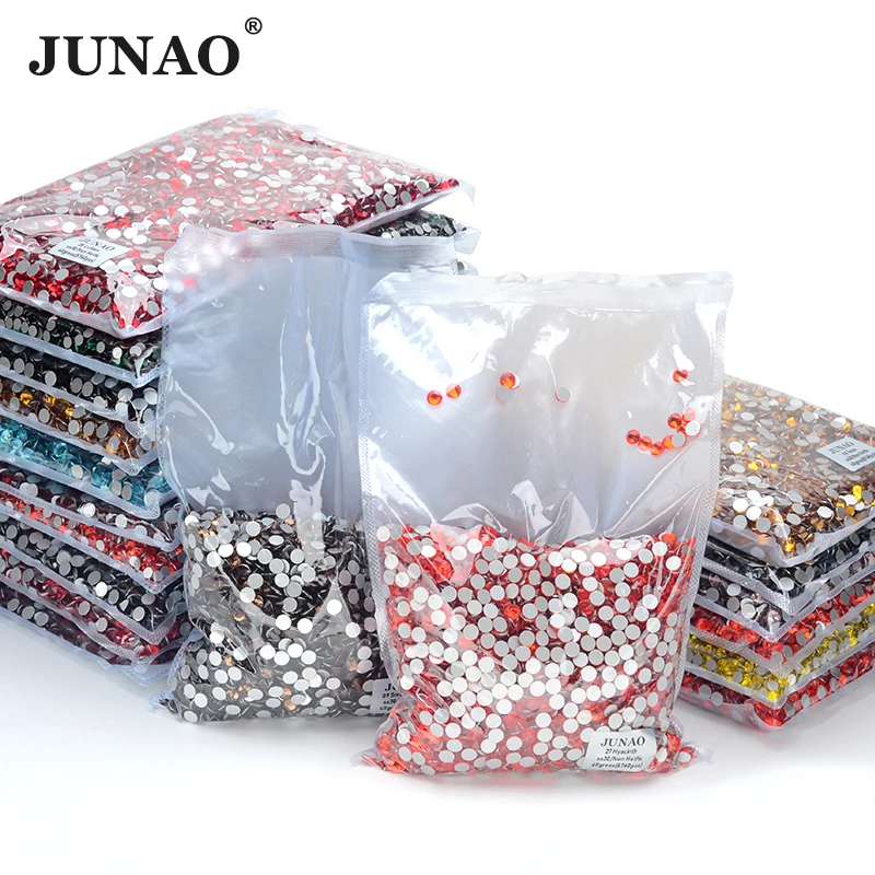 JUNAO 100 Bruto Bulk Packag SS6 SS10 SS12 SS16 SS20 SS30 AB Colore Strass di Vetro Non Hot Fix Parte Posteriore Piana Strass FAI DA TE Unghie Pietre