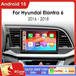 Android 15 For Hyundai Elantra 6 2016 2017 2018 LHD Auto Car Radio Multimedia Navigation Car system Carplay Radio 2K QLED Screen