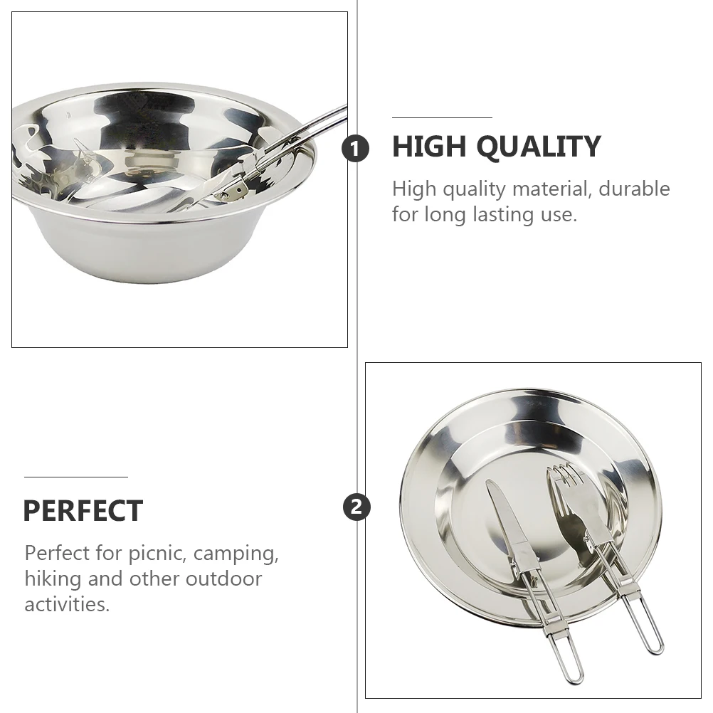 

Stainless Steel Cookware Set Durable Portable Outdoor Camping Pot Cooking Equipment Lightweight Picnic Hiking Utensils