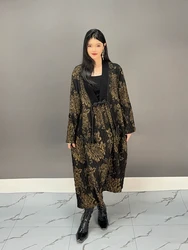 2024 Autumn New Elegant Printed Loose Long Dress Women Fashion V-Neck Long Sleeve Dress Wholesale J527