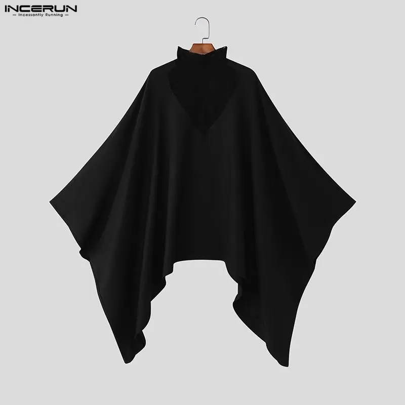 INCERUN Männer Hoodies Mantel Spitze Patchwork Rollkragen Lose Unregelmäßige Sweatshirts Männlichen Cape Streetwear Fashion Männer Ponchos S-5XL