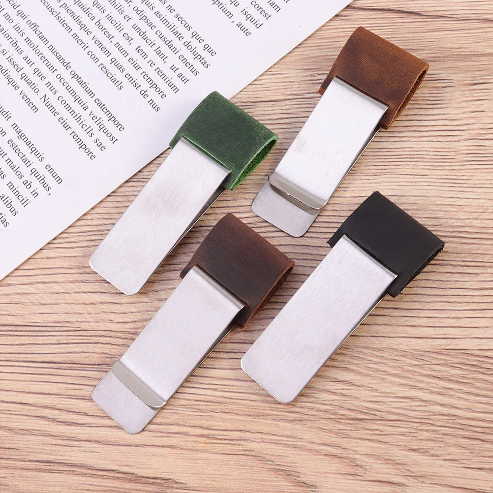 

3Pcs Stainless Steel Pen Clips Horsehide Cover Multifunctional Metal Pen Holder for School Office Diary Notebook